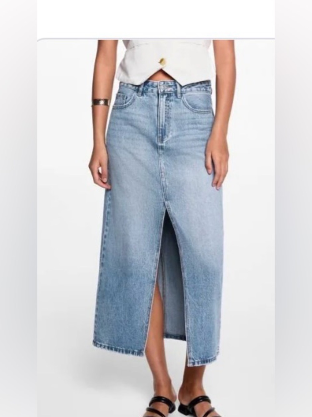 Industry Light Blue Denim Maxi Skirt with Front Slit in size 8